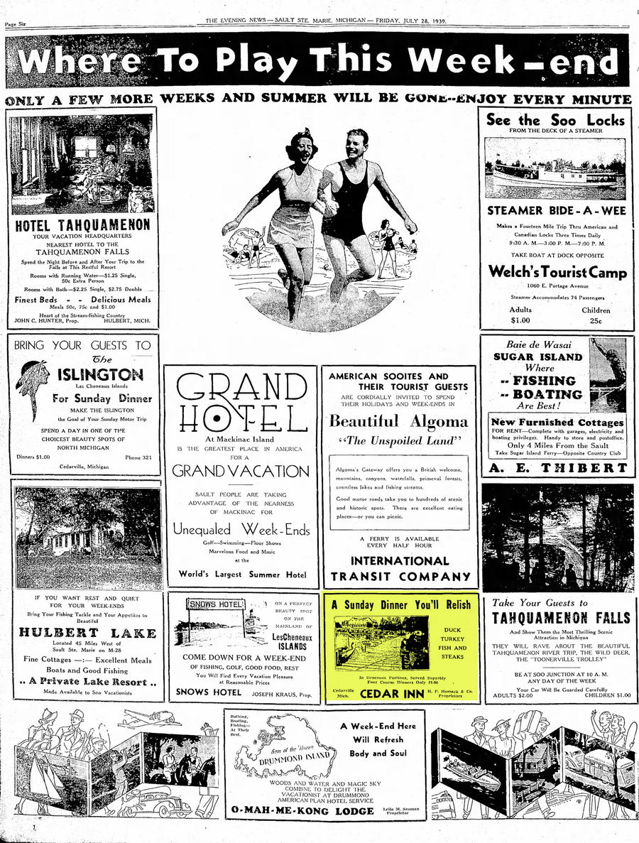 Cedar Inn - 1939 Ads